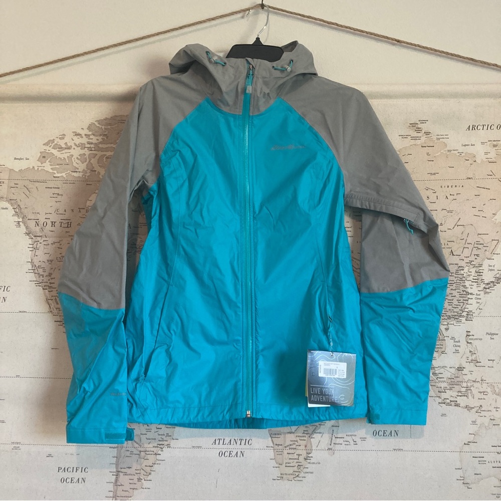 NWT Eddie Bauer Women's Cloud Cap Waterproof Rain Jacket Aquamarine Size Small